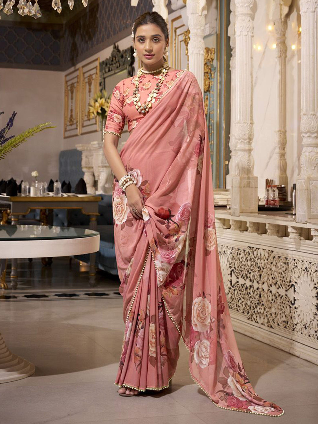 MADHAVPRIYA Floral Pure Georgette Tussar Saree