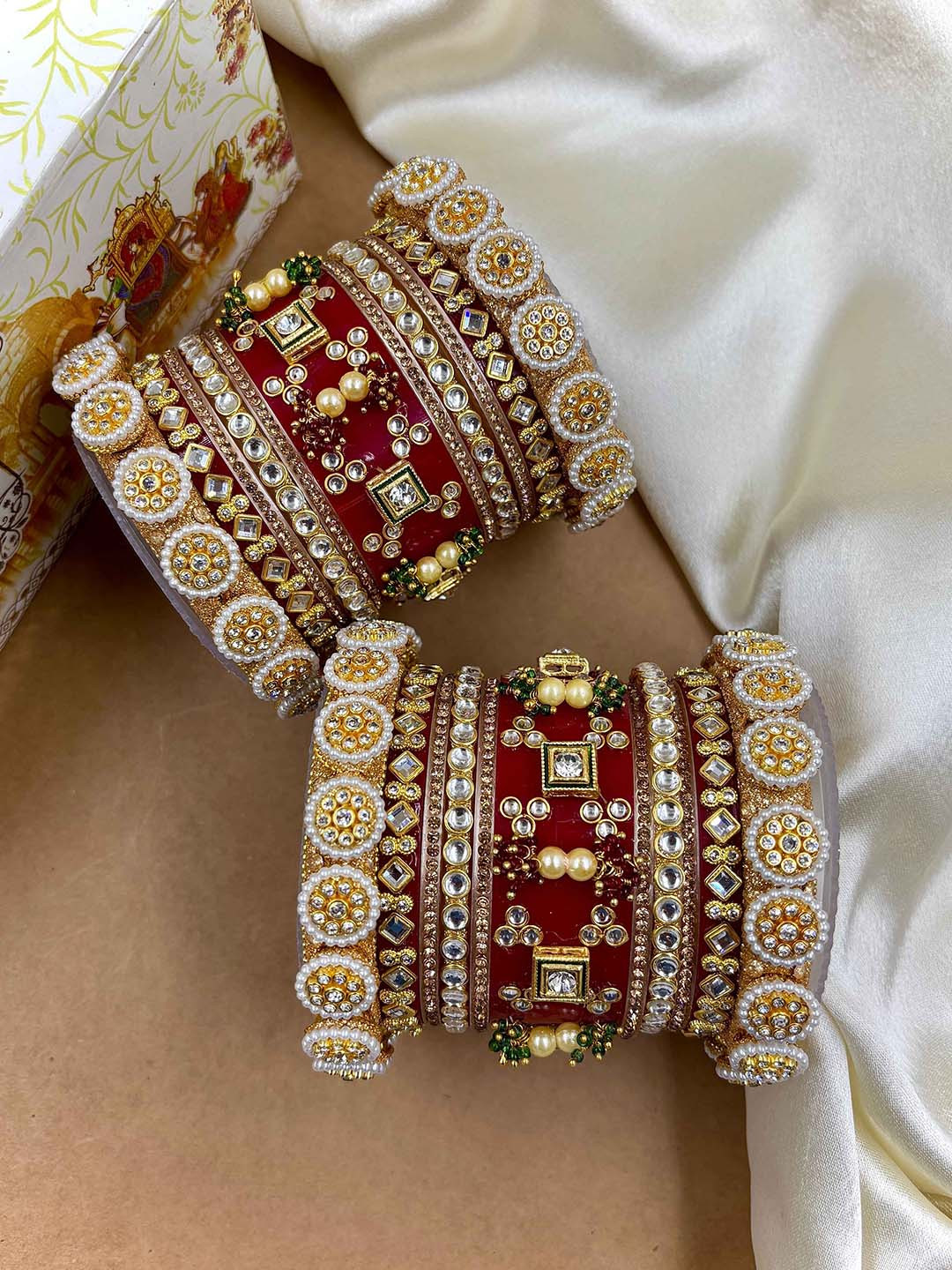 Wedding Chuda by Hitesh Bangles Set Of 22 Stone-Studded & Beaded Bangles