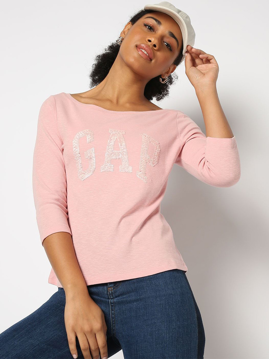 GAP Women Brand Logo Printed Boat Neck T-shirt