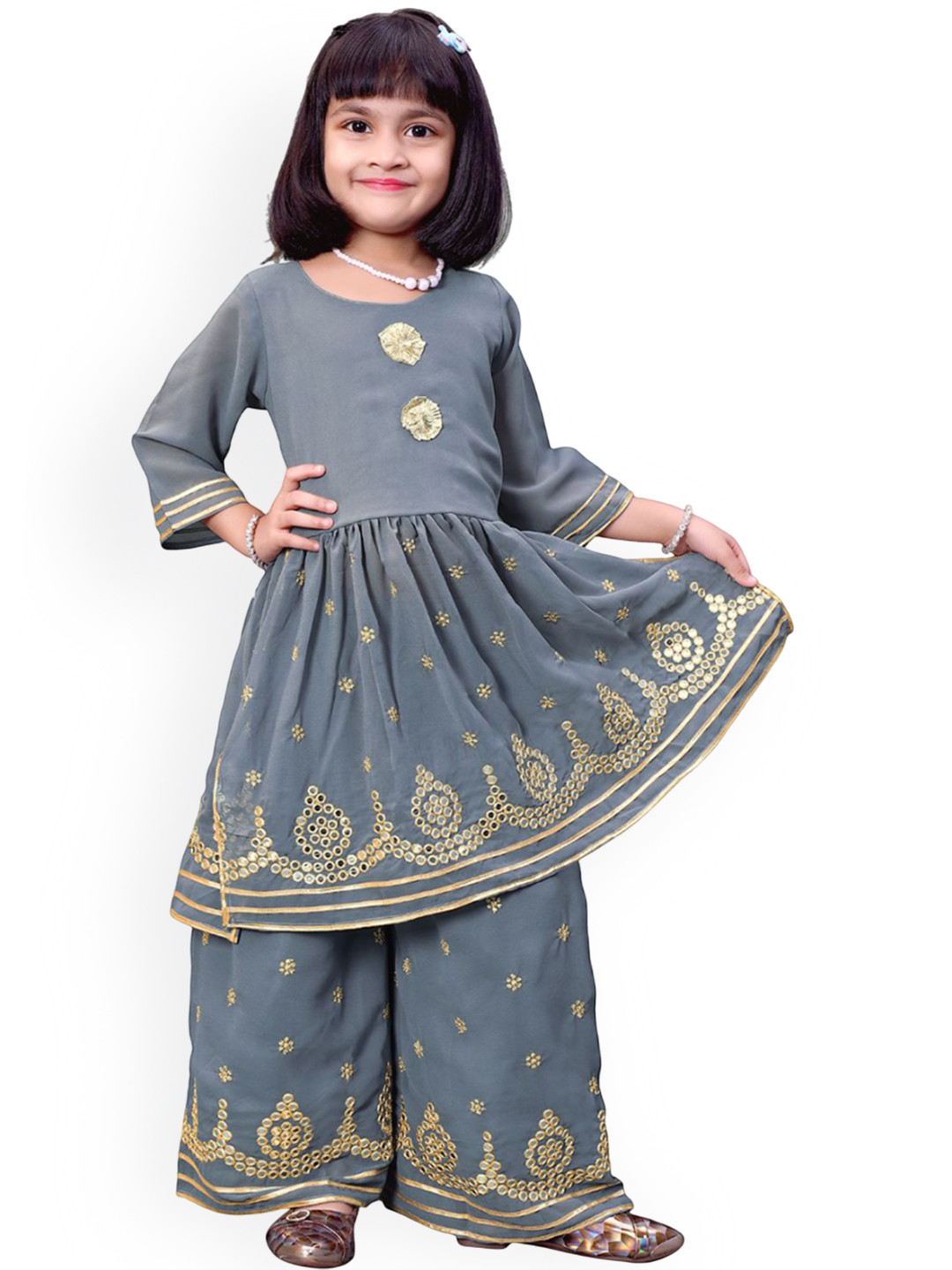 Girls Woven Design Ethnic Kurta with Palazzos