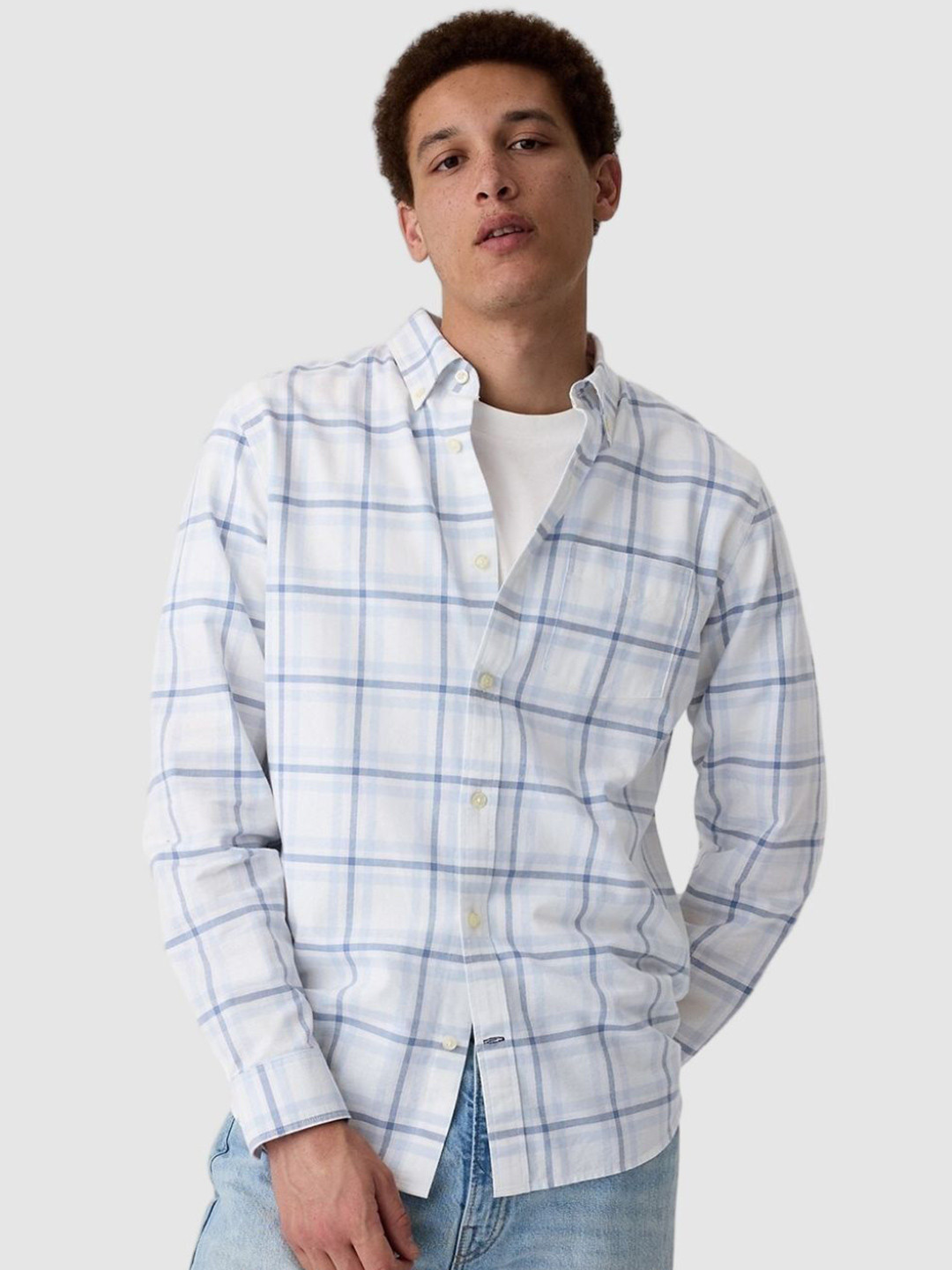 GAP Classic Checked Oxford Button-Down Long-Sleeve Pure Cotton Shirt