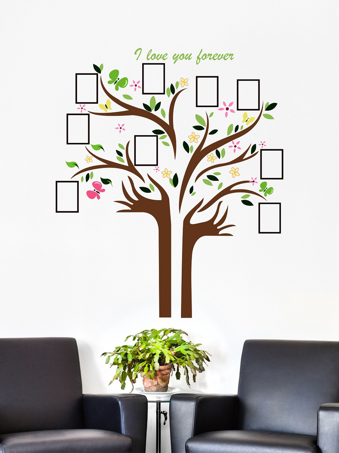 LANSTICK Brown & Black Printed Tree With Frame Wall Sticker