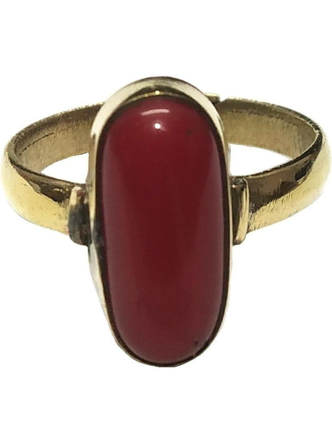 GenZcomplex Unisex Gold-Plated Coral Monga Gemstone Studded Finger Ring