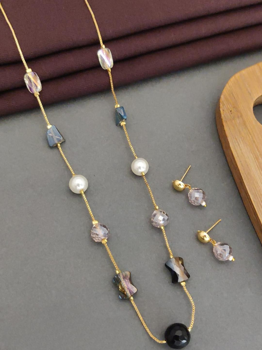 RACHANA FASHION Gold Plated Multicolour Stone Necklace & Earrings