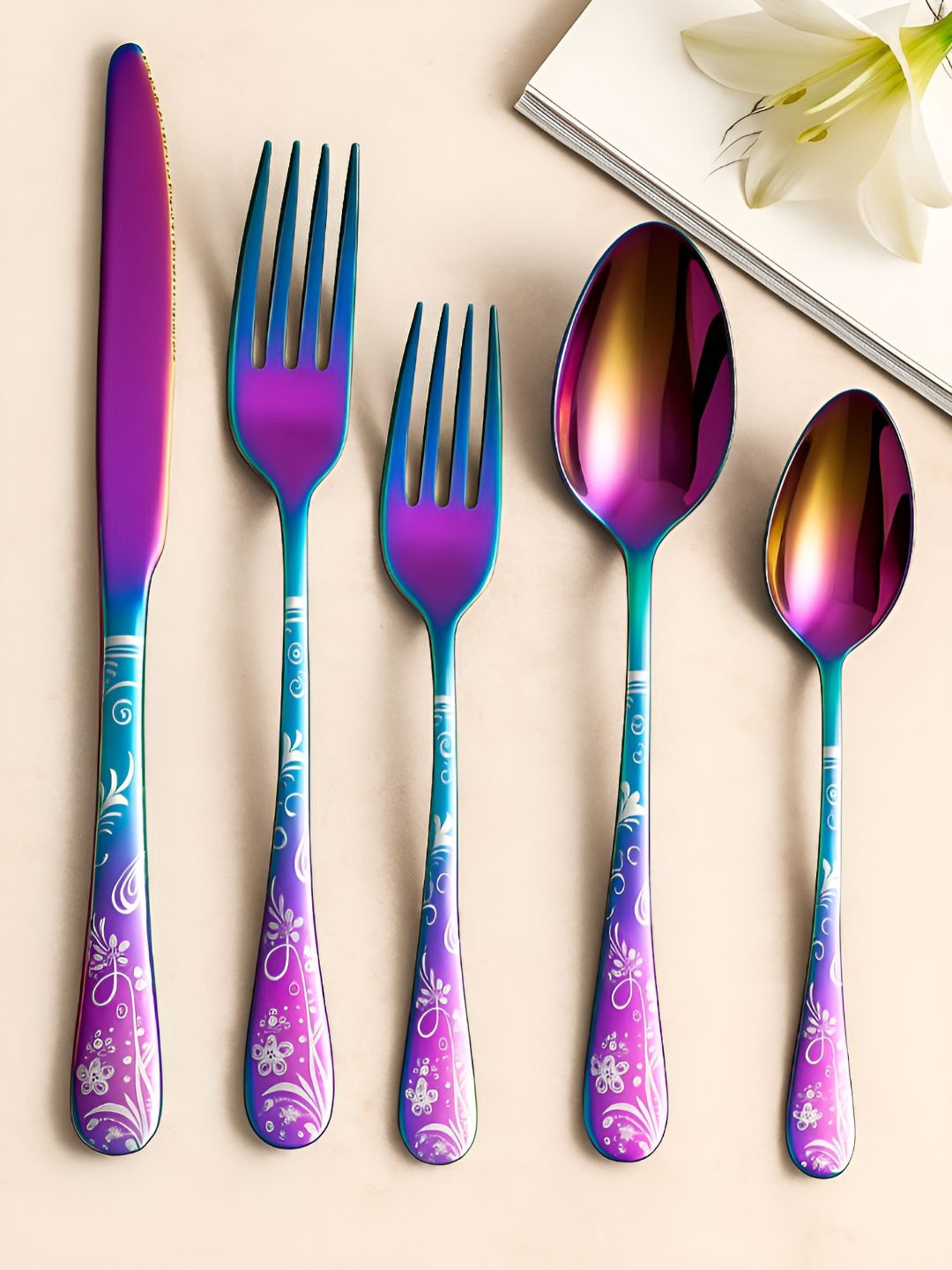 Myntra Elegant Homes 20-Pcs Rainbow Pink Stainless Steel Silverware Flatware Cutlery Set