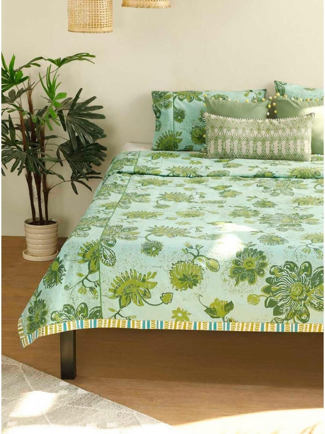 FREEDOM TREE Vidari Green Printed Pure Cotton Double Bedcover