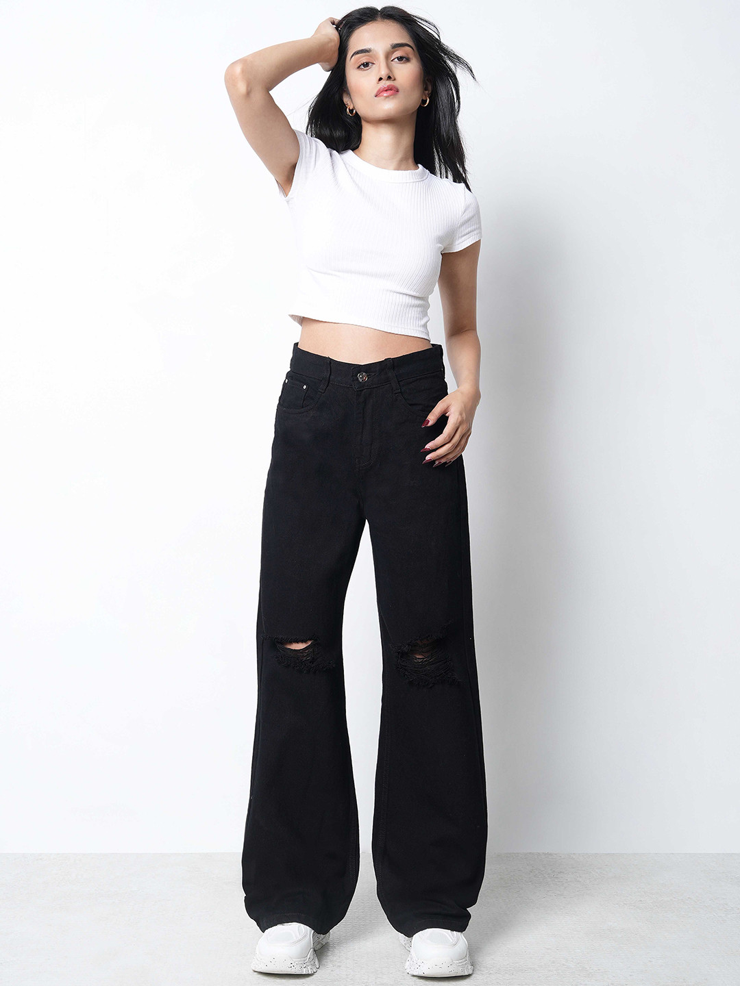 ZUYA Women Zuya Casual Super Wide Leg Non Stretch Torn Jeans