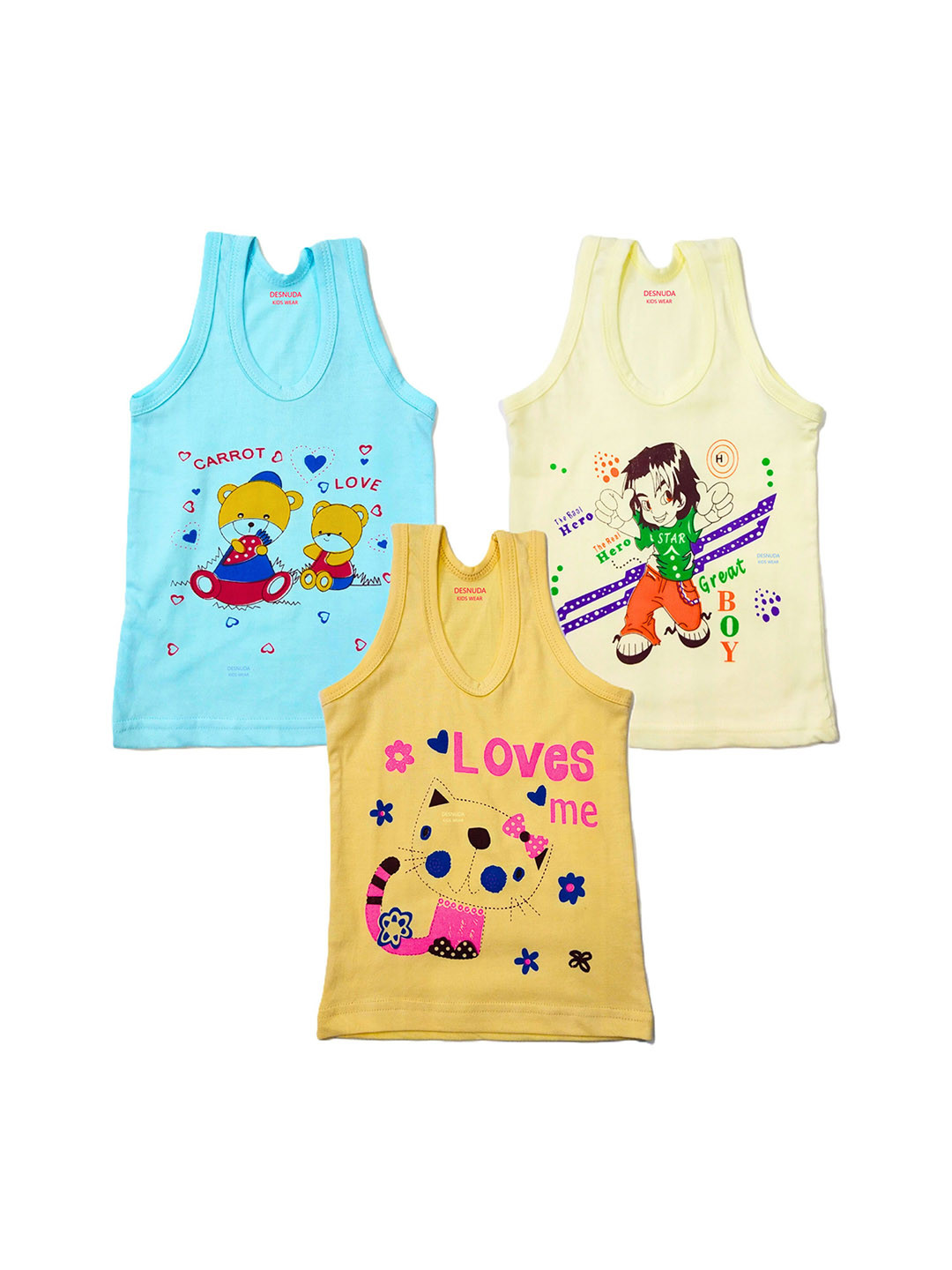 DESNUDA Infants Pack Of 3 Printed Cotton Basic Dess_Kids_vests_3_45
