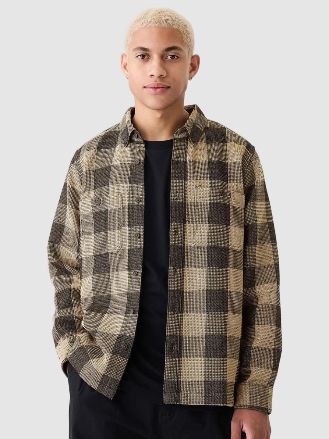 GAP Checked Long Sleeves Waffle Knit Flannel Pure Cotton Shirt
