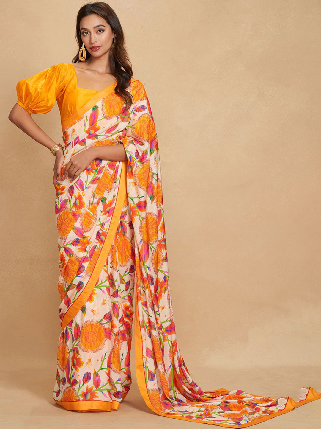 Gulabo by Abu Sandeep Floral Prited Chanderi Saree