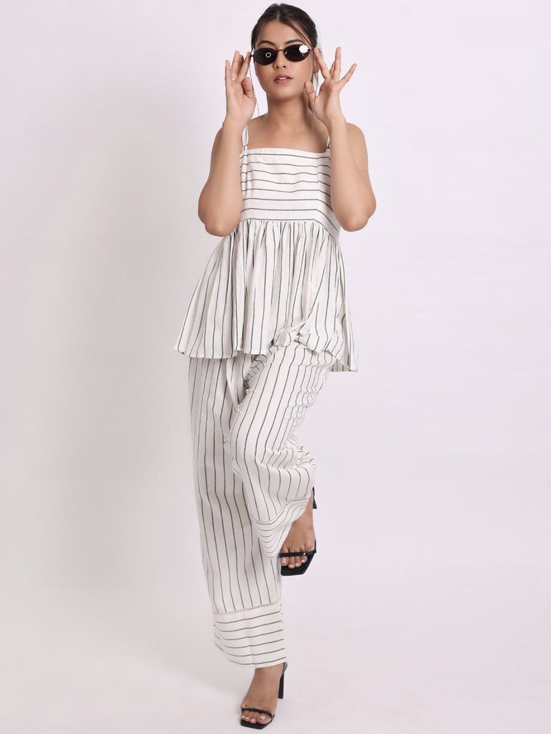 DRESENC Striped Pure Cotton Top & Trousers Co-Ord Set