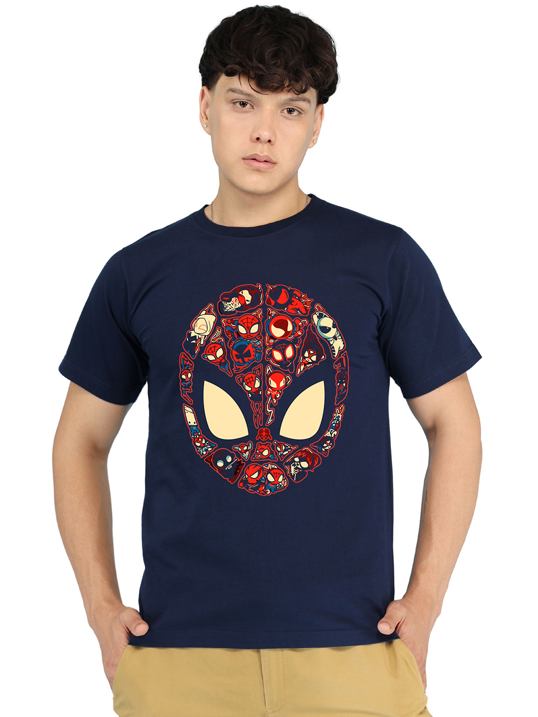 BRAWNY BATTLER Men Spider-Man Graphic Printed Round Neck Cotton T-shirt
