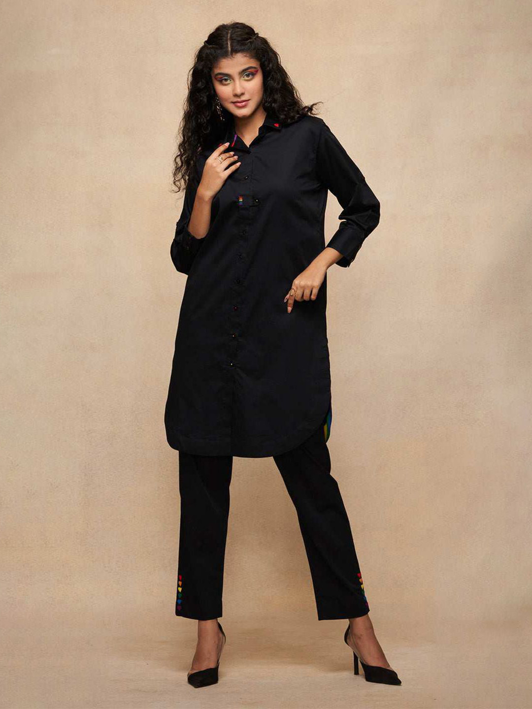 Gulabo by Abu Sandeep Satrangi Women Spread Collar Longline Shirt