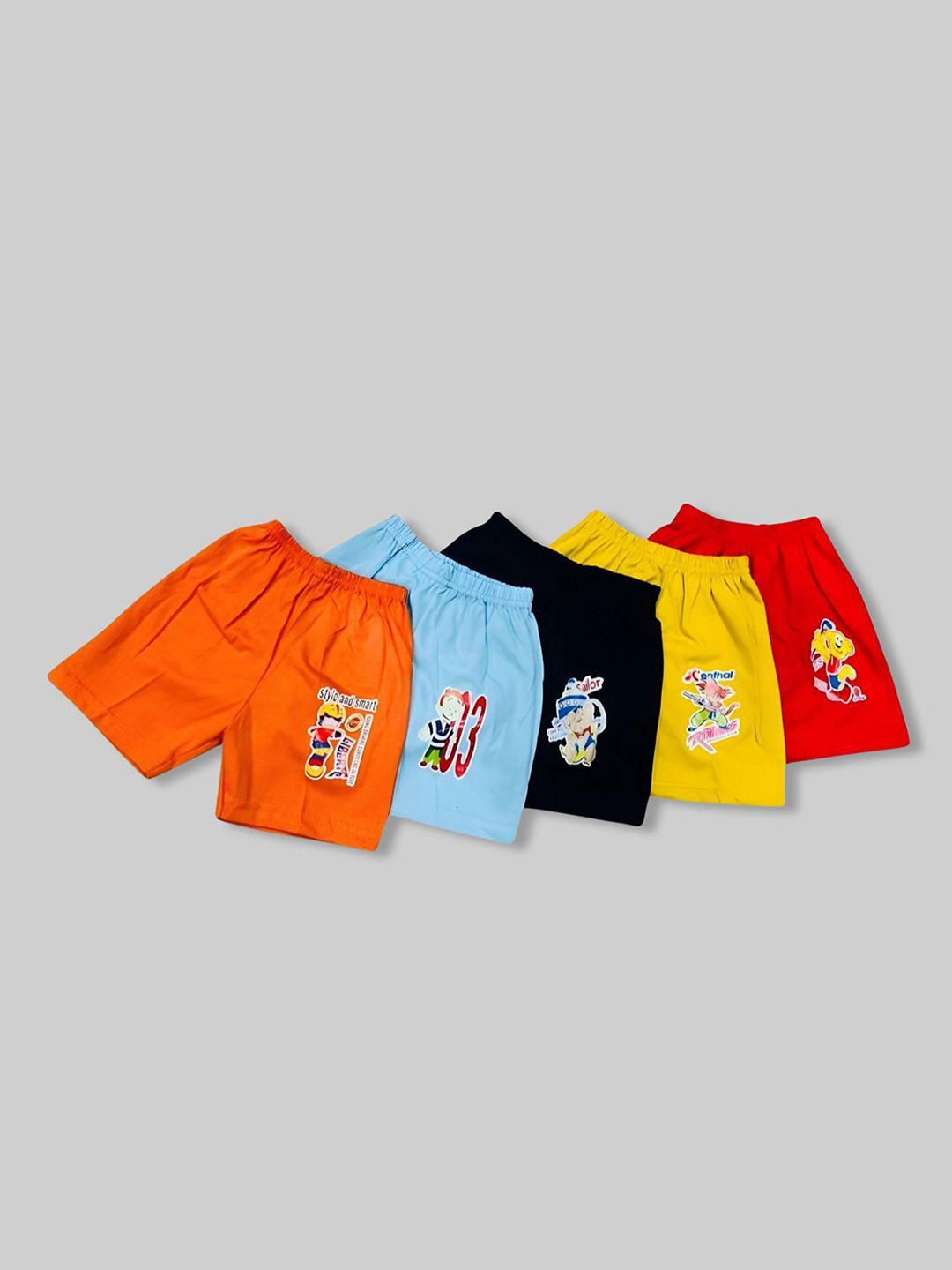 NEW TRINATH HOSIERY Boys Pack Of 5 Printed Mid Rise Regular Fit Regular Shorts
