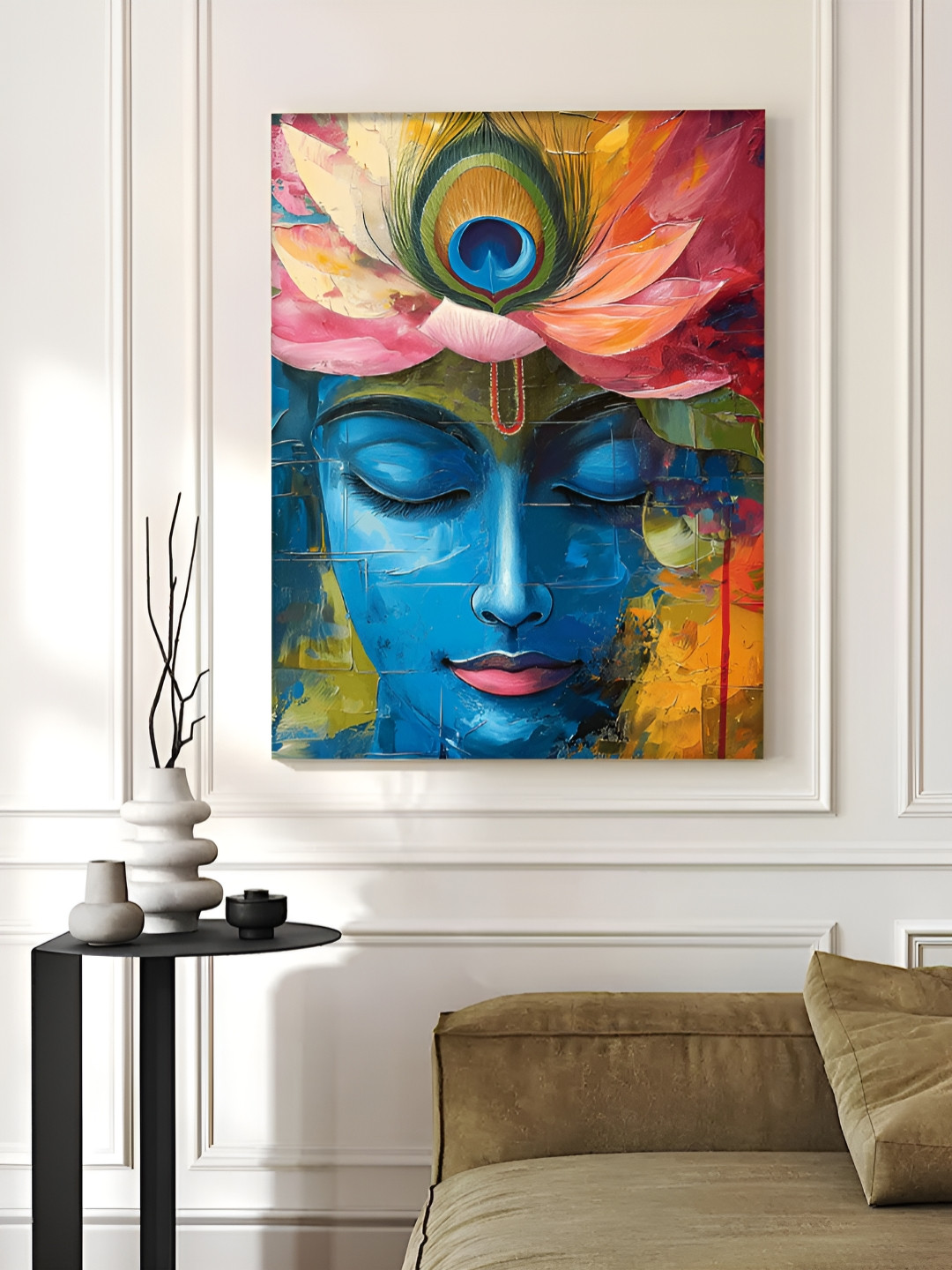 Myntra Elegant Homes Blue Shree Krishna Closed Eyes Face Canvas Religious Wall Art