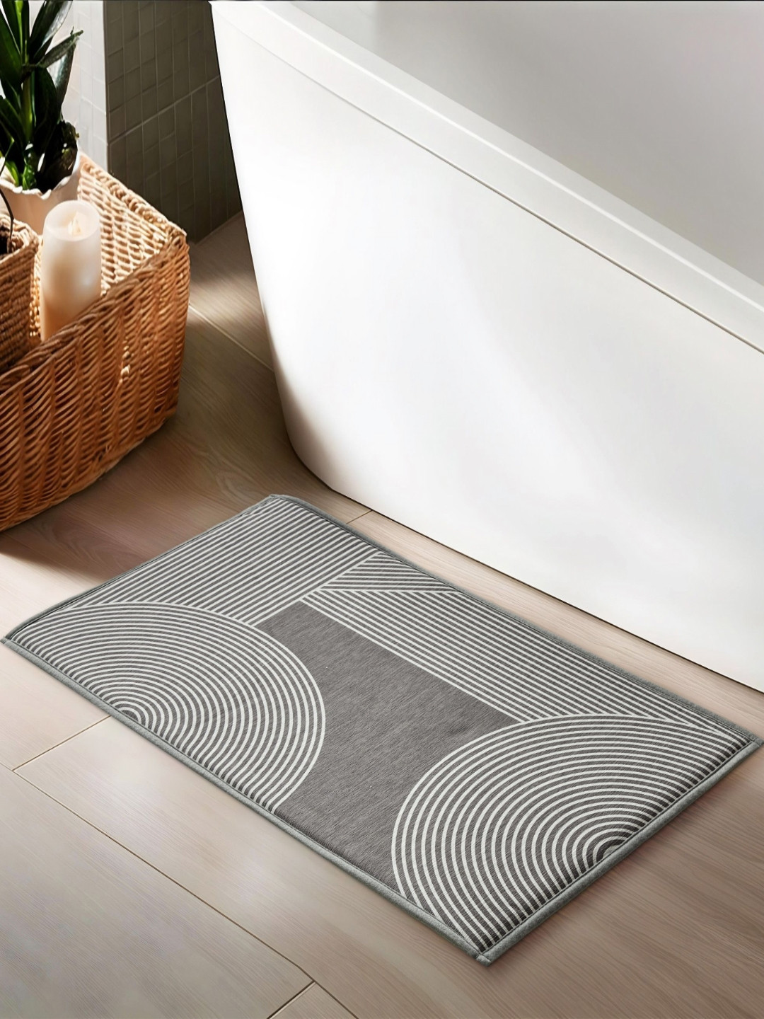 Home Centre Buttercup Zenith Grey & White Printed Memory Foam 450 GSM Anti-SlipBathRugs