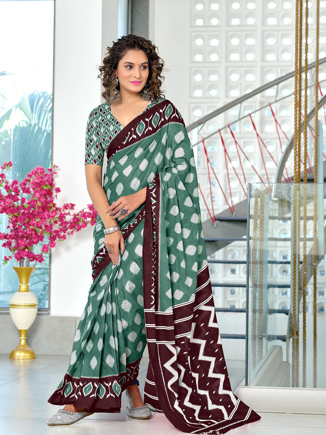 Pandadi Saree Abstract Block Printed Sarees