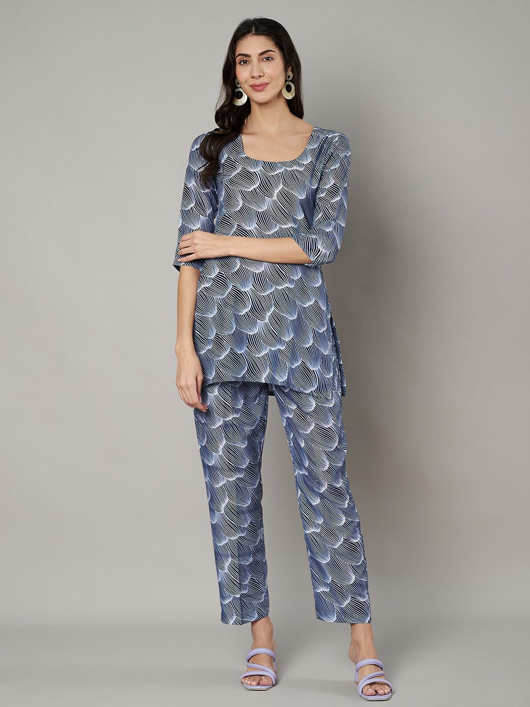 SWI Stylish Women Abstract Print Round Neck Pure Cotton Co-ords Set