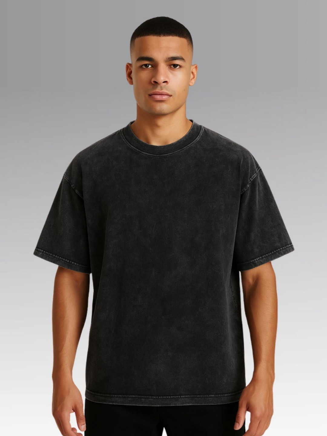 UpClothing Men Bio Finish Washed Effect Solid Round Neck Cotton Oversized T-shirt