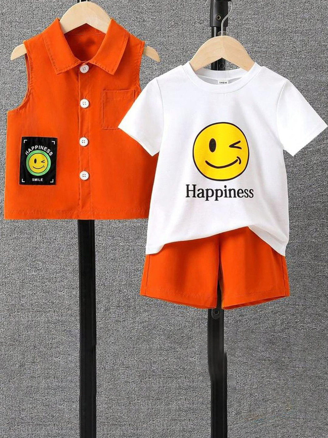 TITTOM Kids Printed Pure Cotton T-shirt With Shorts & Waistcoat