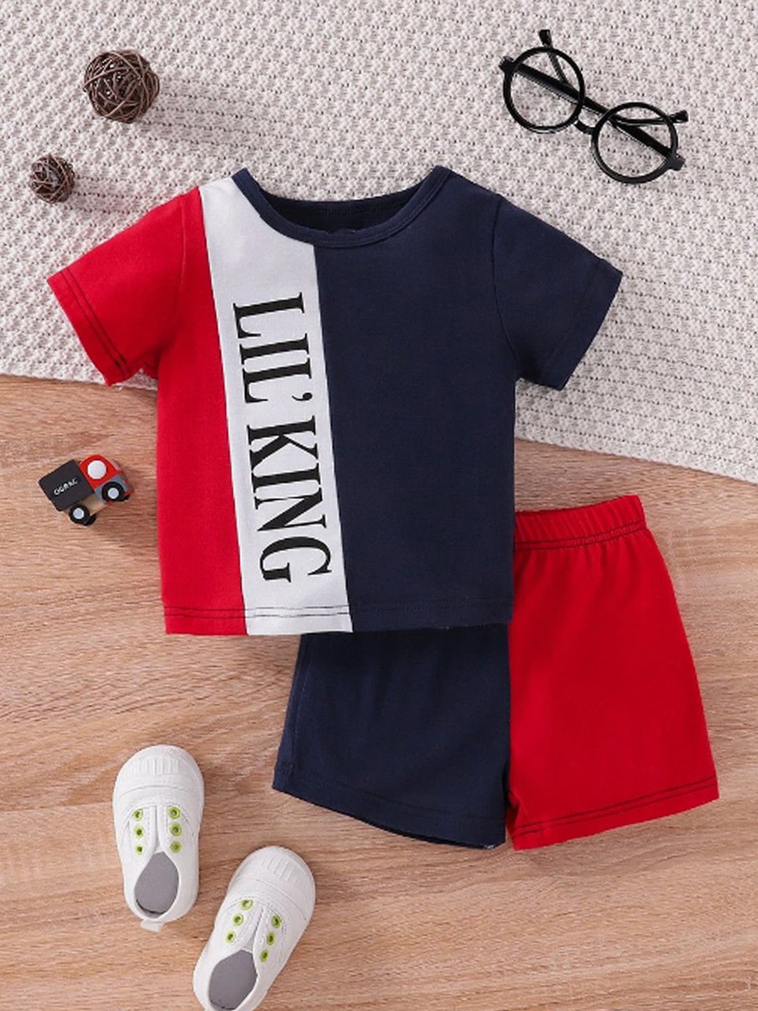TITTOM Kids Colourblocked Pure Cotton T-shirt With Shorts