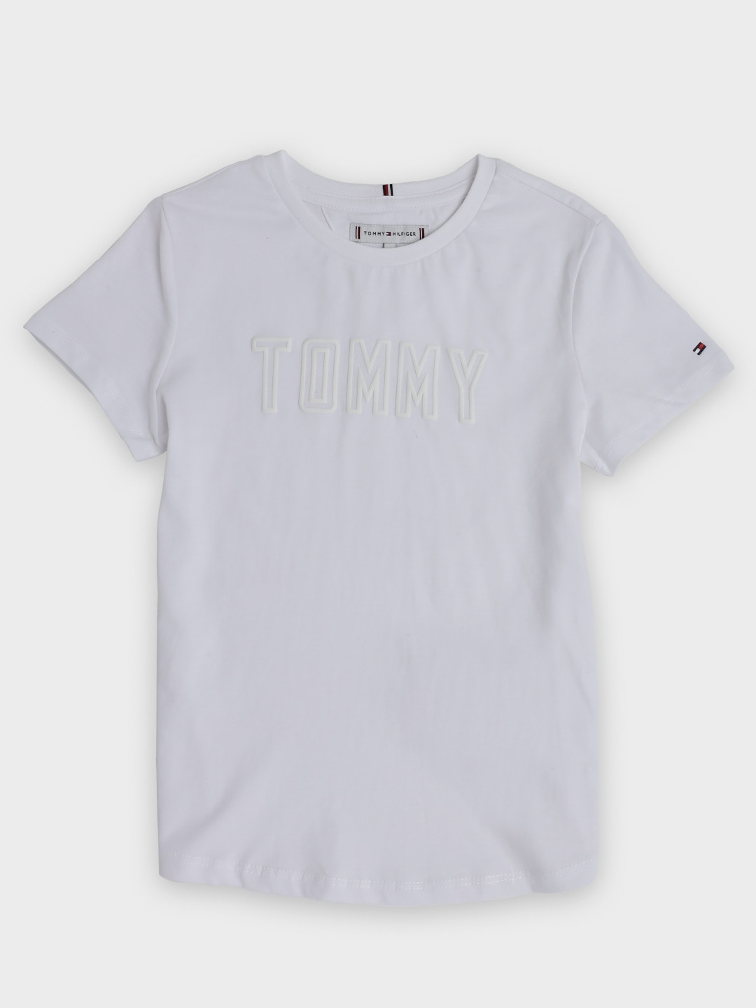 Tommy Hilfiger Girls Brand Logo Printed Round Neck Slim Fit Cotton T-shirt