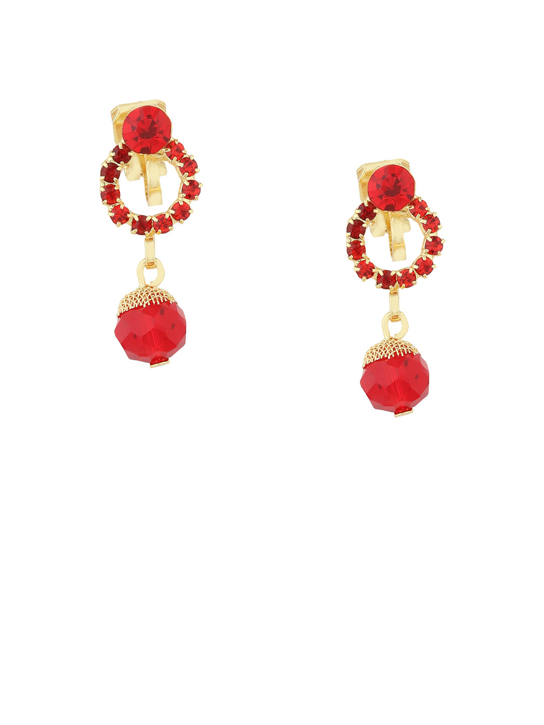 FirstBlush Gold-Plated American Diamond Stones Studded Circular Clip On Drop Earrings