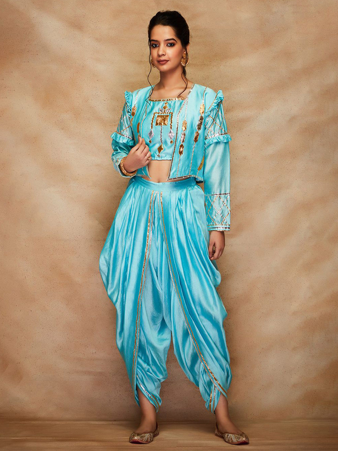 Gulabo by Abu Sandeep Women Self Design Round Neck Long Sleeves Top