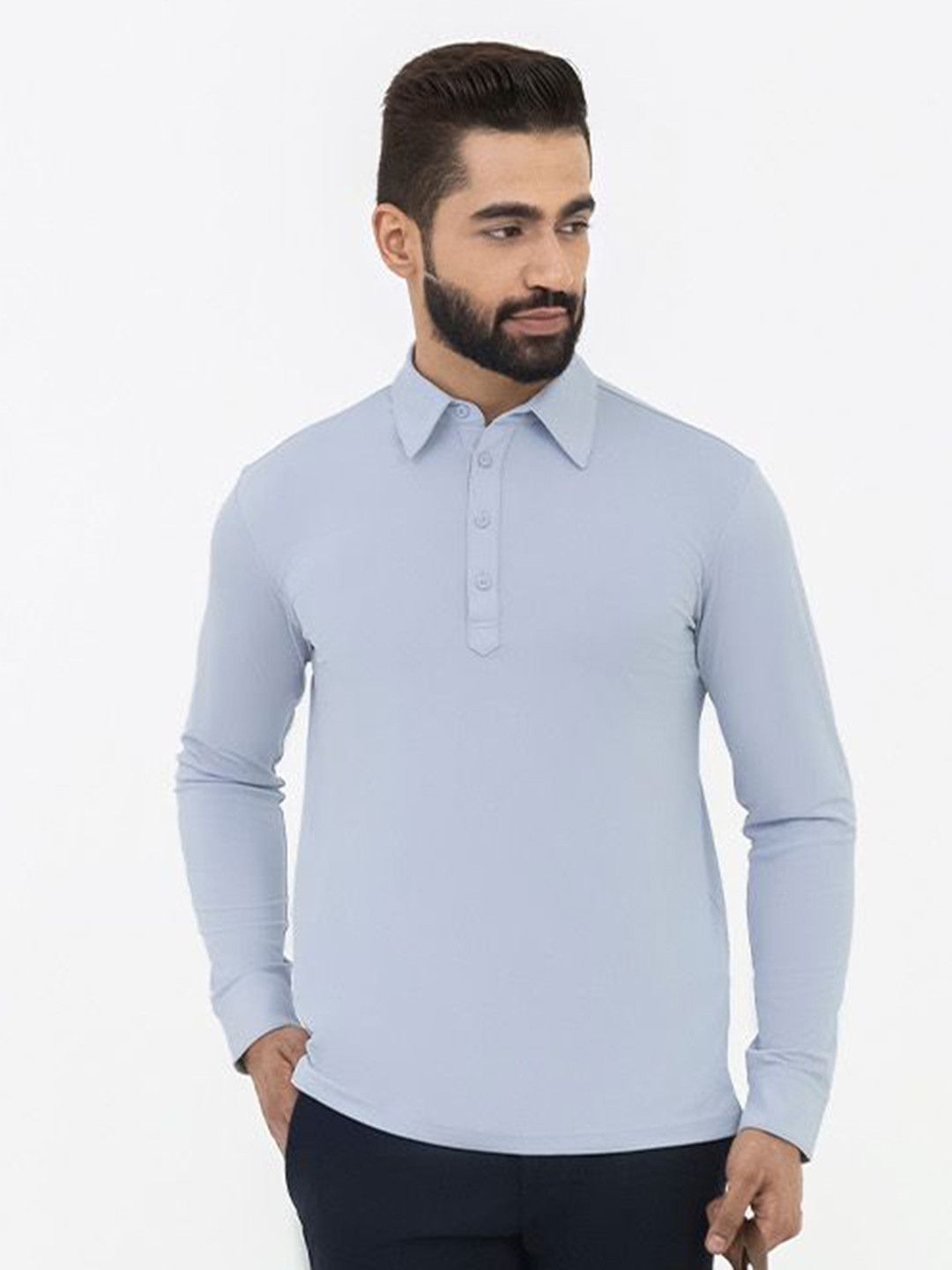 Harfun Polo Collar Long Sleeves Slim Fit  Smart Stretch T-shirt