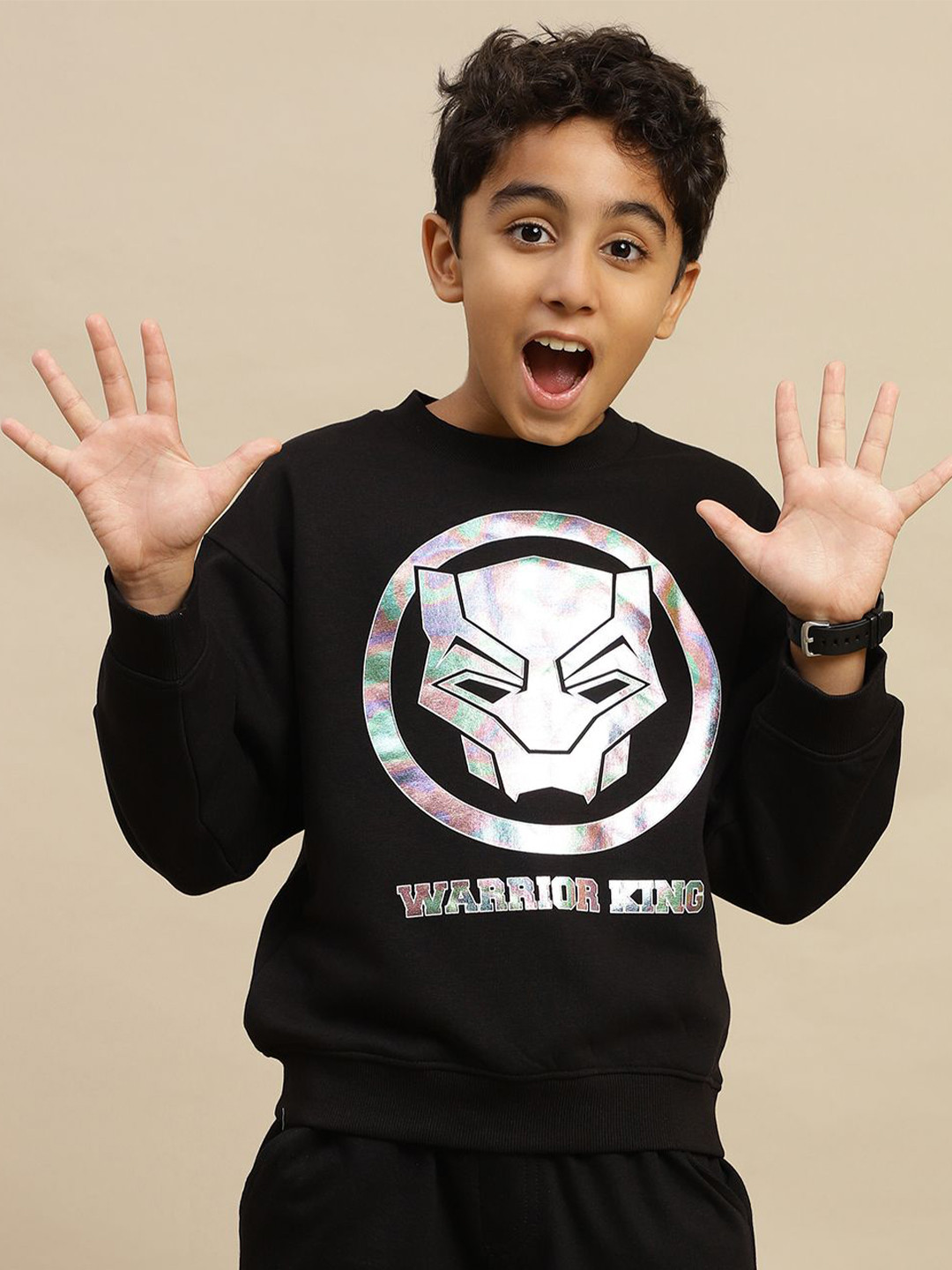 Kids Ville Boys Panther Printed Oversized Sweatshirt