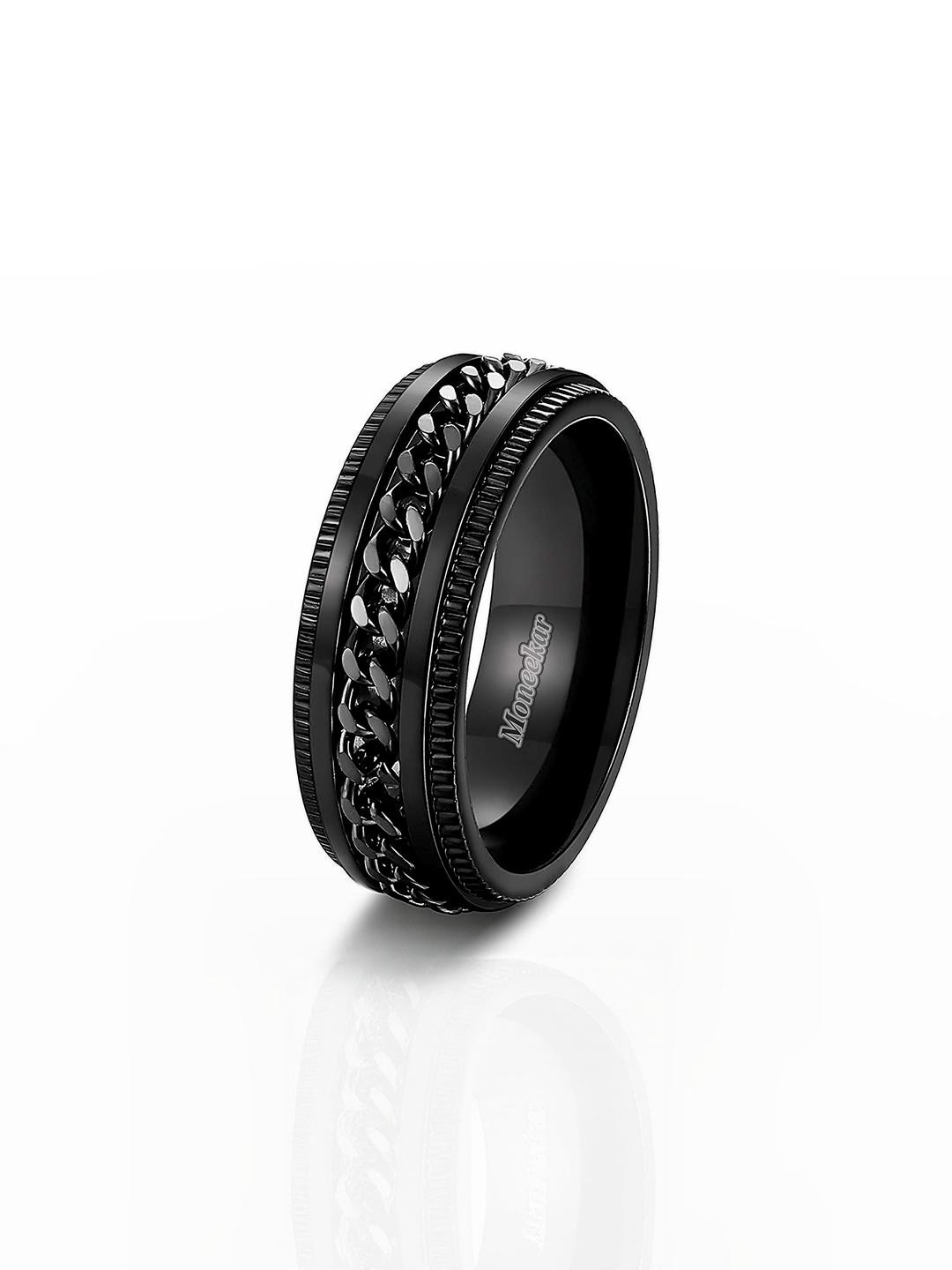 Moneekar Jewels Men's Black Curb Chain Inlaid Alloy Finger Ring