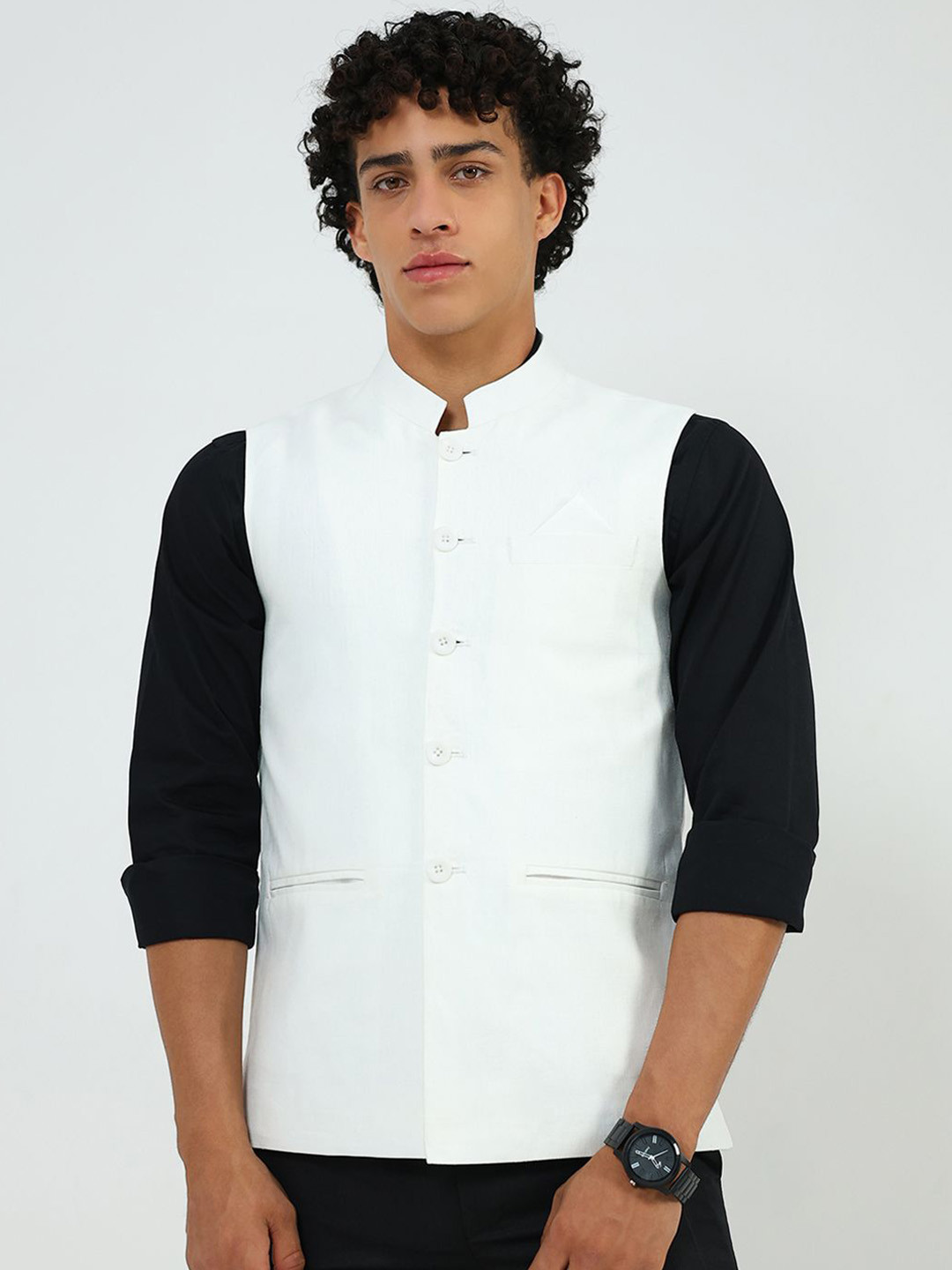 Monte Carlo Linen Mandarin Collar Nehru Jacket