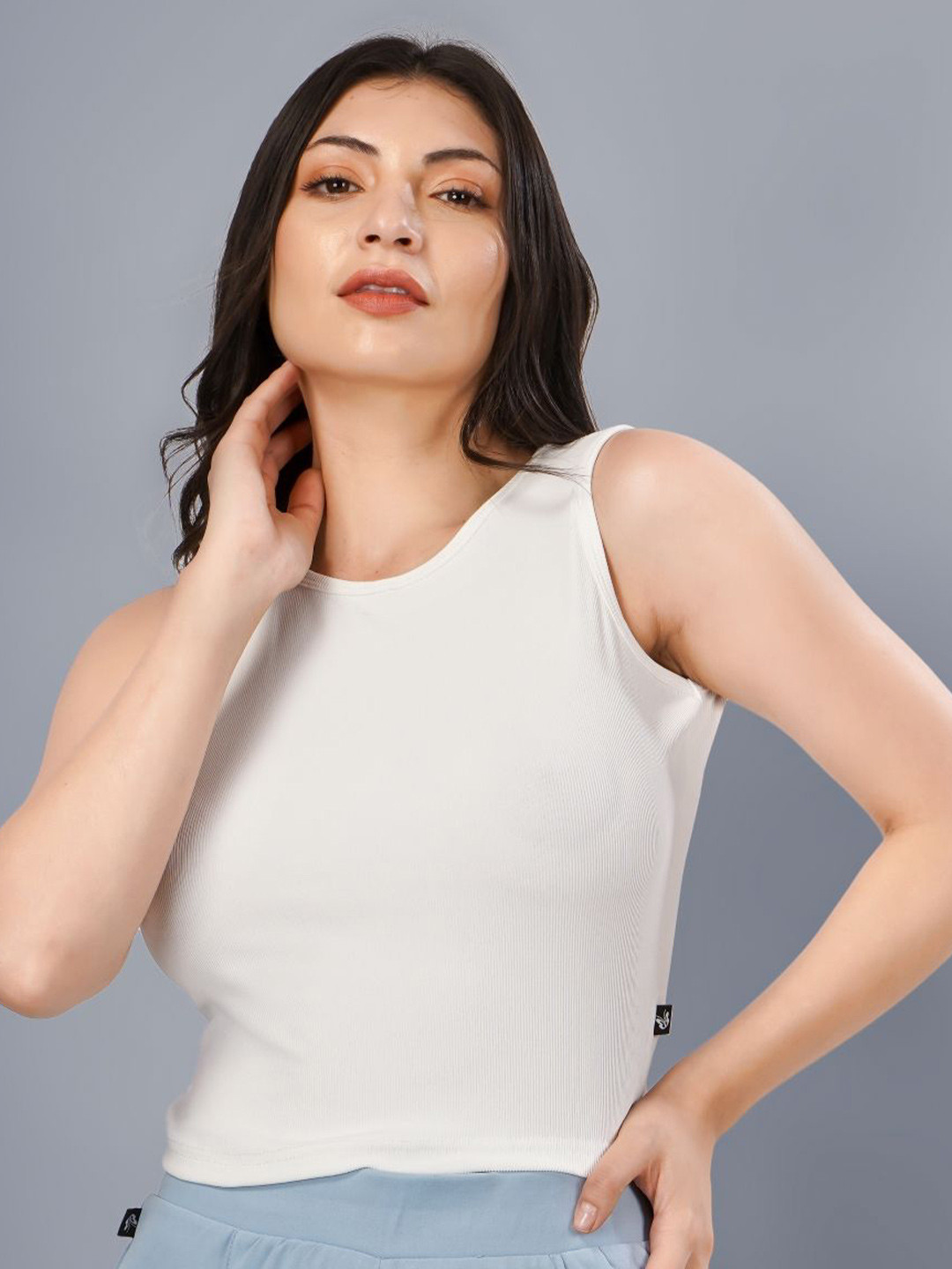 Plus Size Women Ribbed Sleeveless Casual Fitted Crop Top