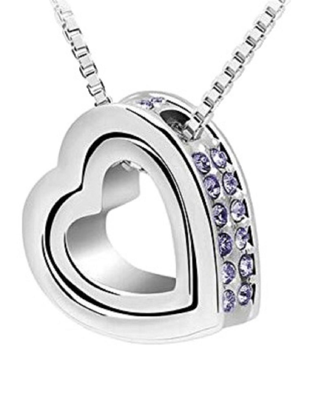 Moneekar Jewels Cubic Zirconia Studded Silver Toned Copper Heart Pendants