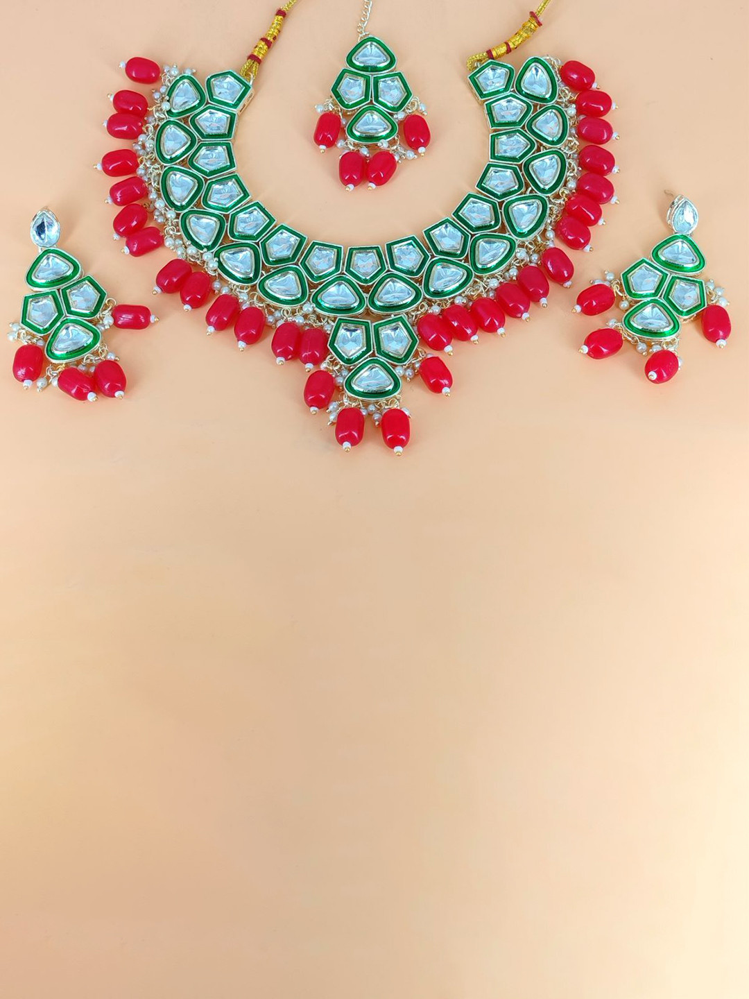 HS FATIO Gold-Plated Beads & Stone Studded Jewellery Set