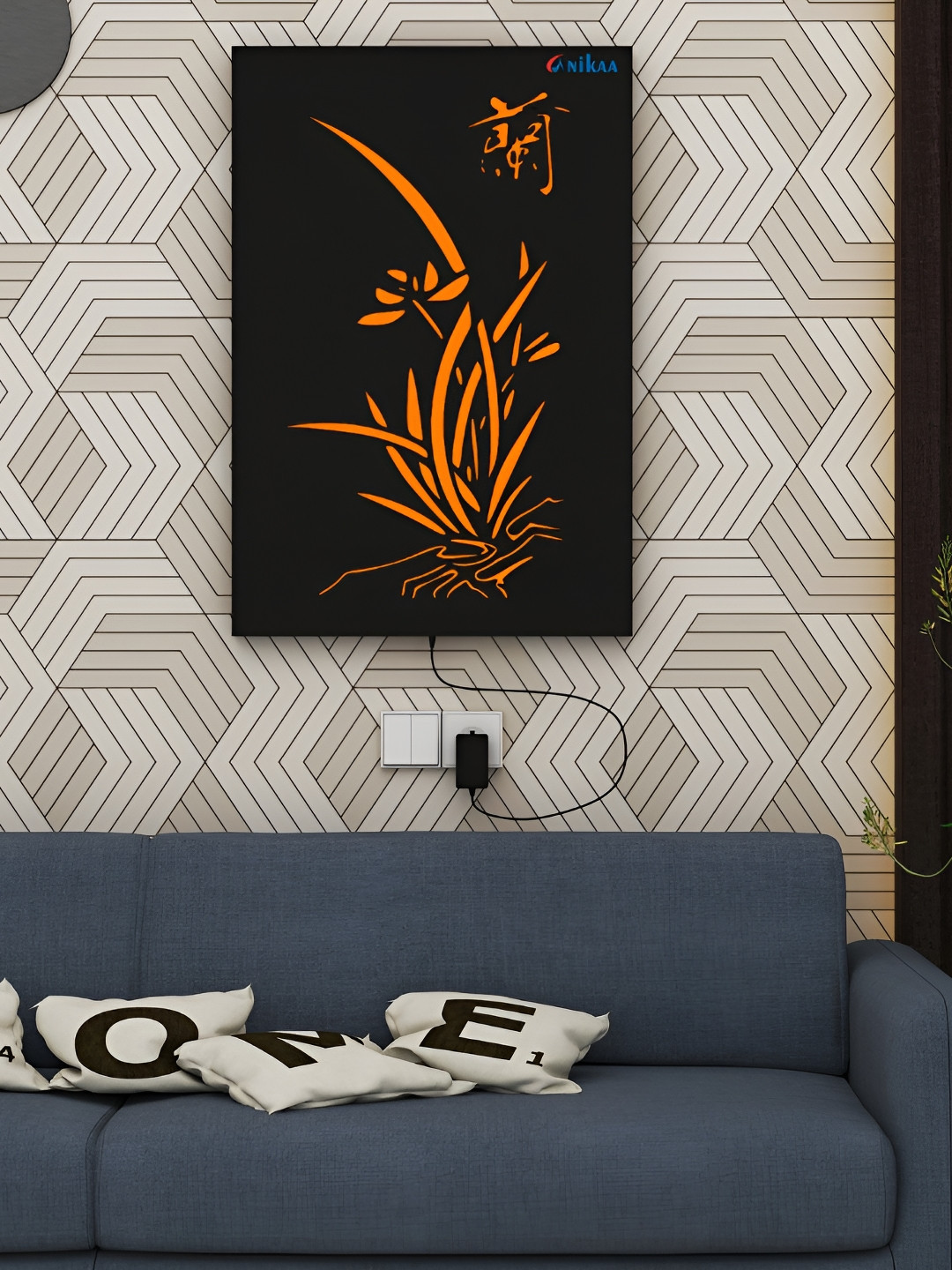 ANIKAA Luminara Black & Orange-Colored Floral Zen Wall Art