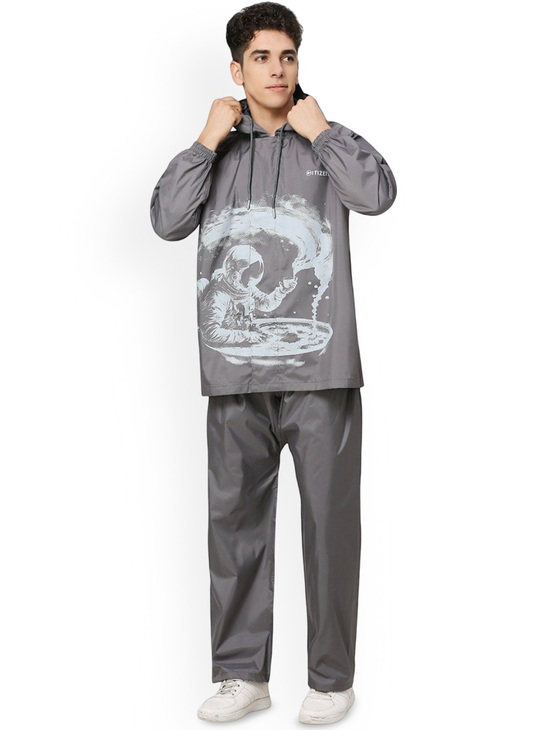 Citizen Attached Hood Double Layered Zip & Button Closure Rain Suit