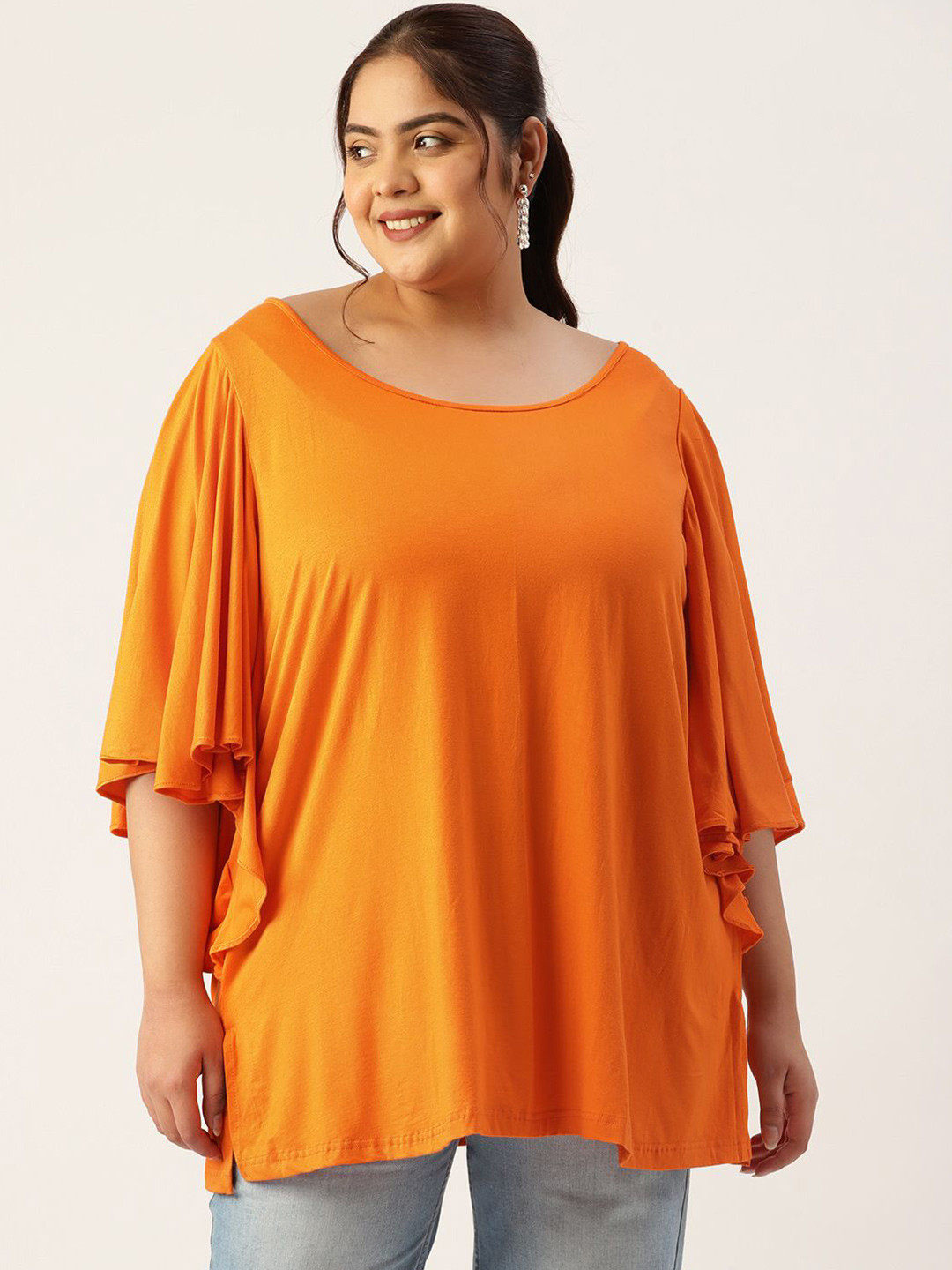 theRebelinme Women Flutter Sleeve Plus Size Top