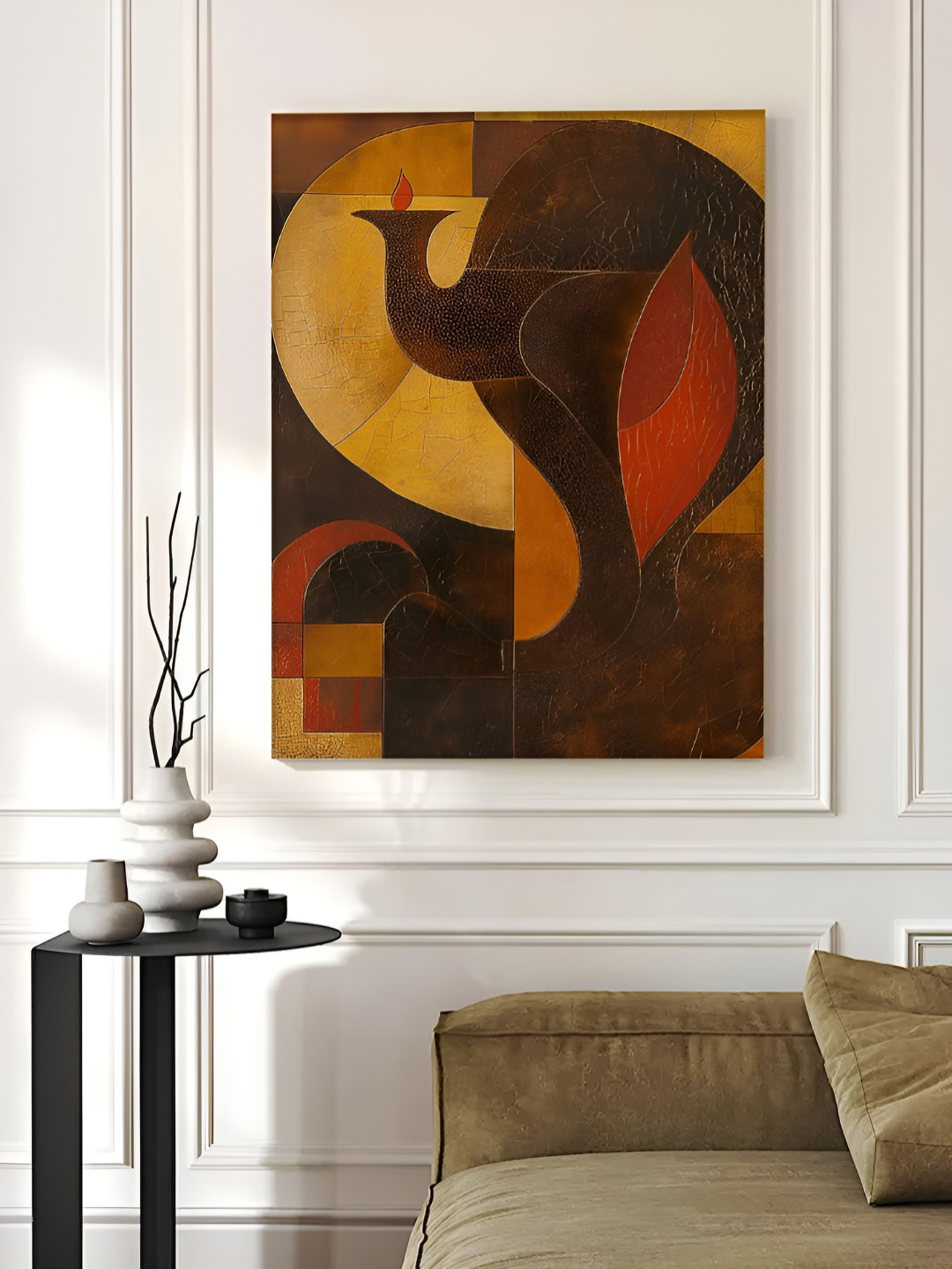 Myntra Elegant Homes Brown & Beige Abstact Art Decoration Canvas Wall Art