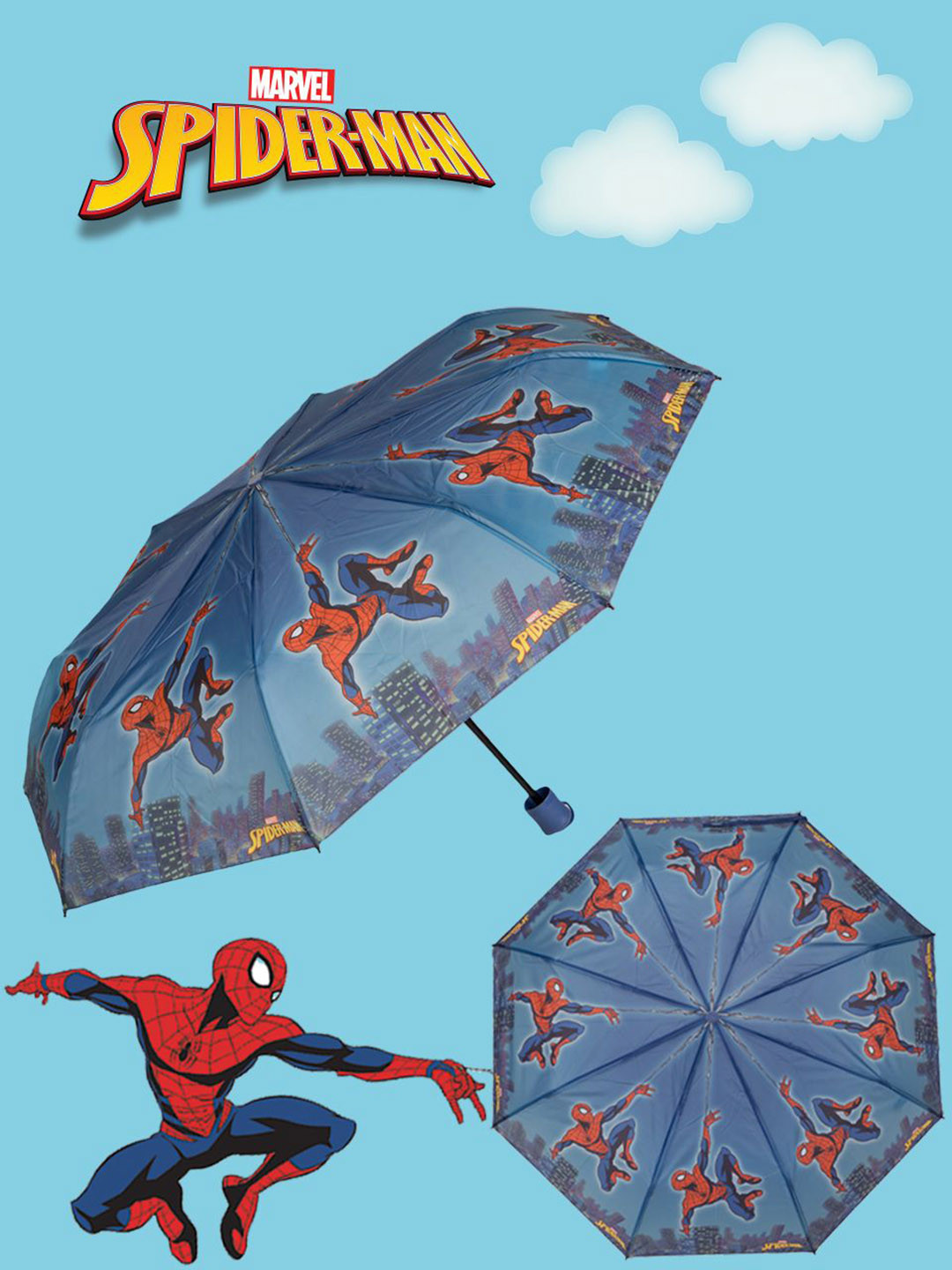 Disney By Yellow Bee Boys Blue & Red Spider Man Printed Manual 2 Fold Umbrella