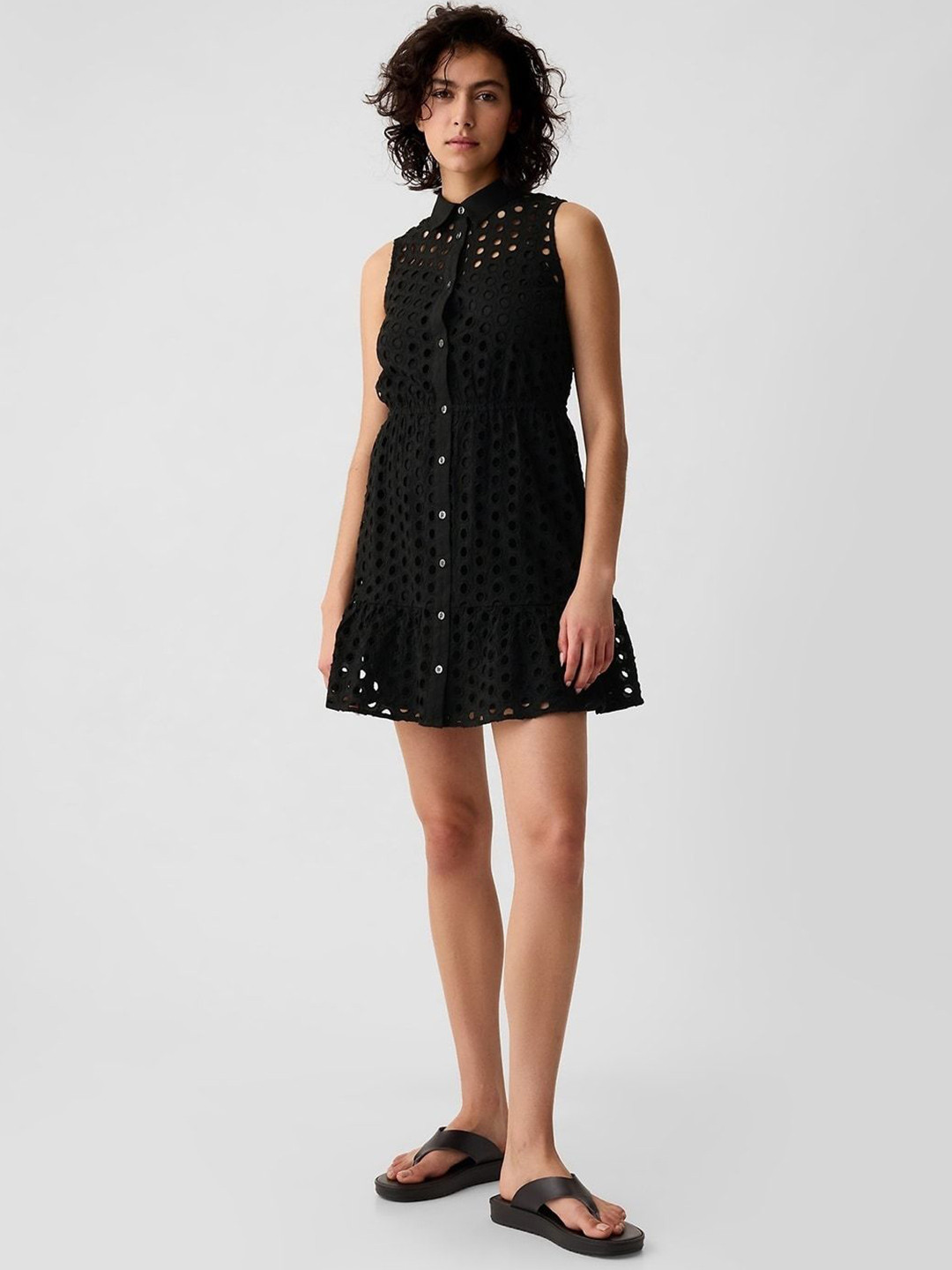 GAP Women Eyelet Detailed Shirt Mini Dress