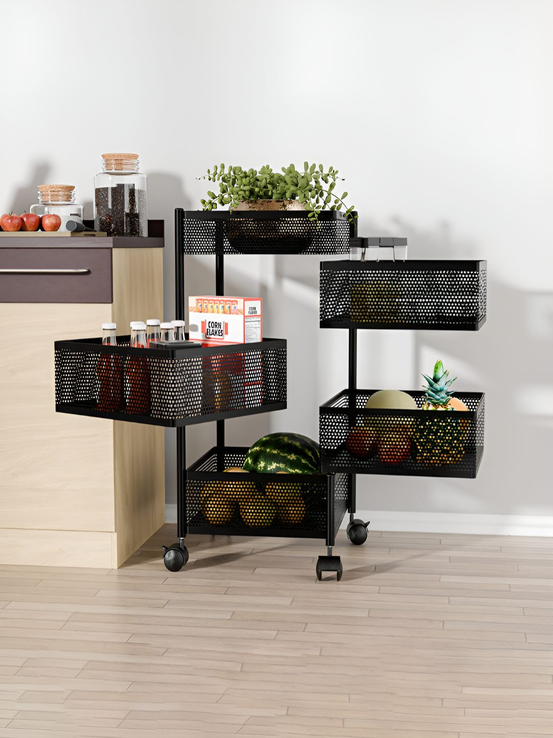 RUBOXA Black 4+1 Layer Anti-Rust Square Shape Multi-Purpose Kitchen Organizer