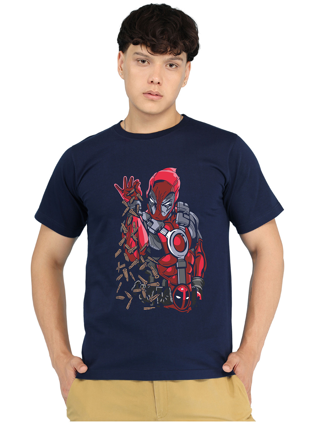 BRAWNY BATTLER Men Deadpool Graphic Printed Round Neck Cotton T-shirt