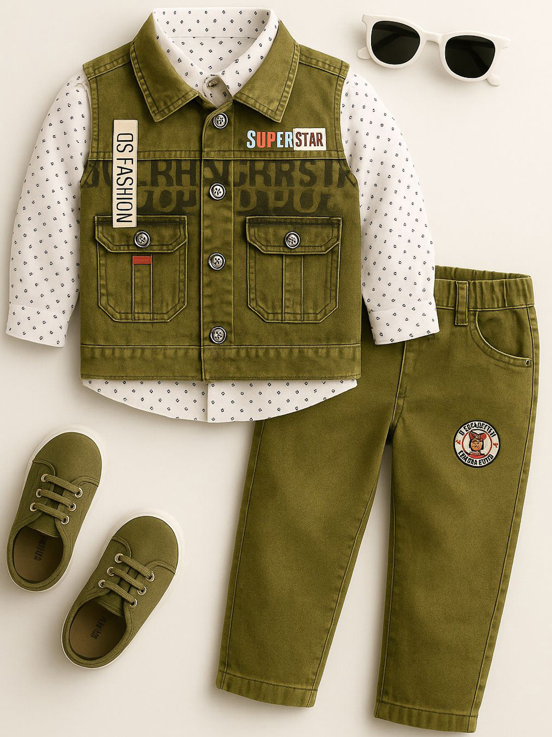 FABIZZA Boys Printed Clothing Set With Superstar Waist Set & Shoes & Sunglasses