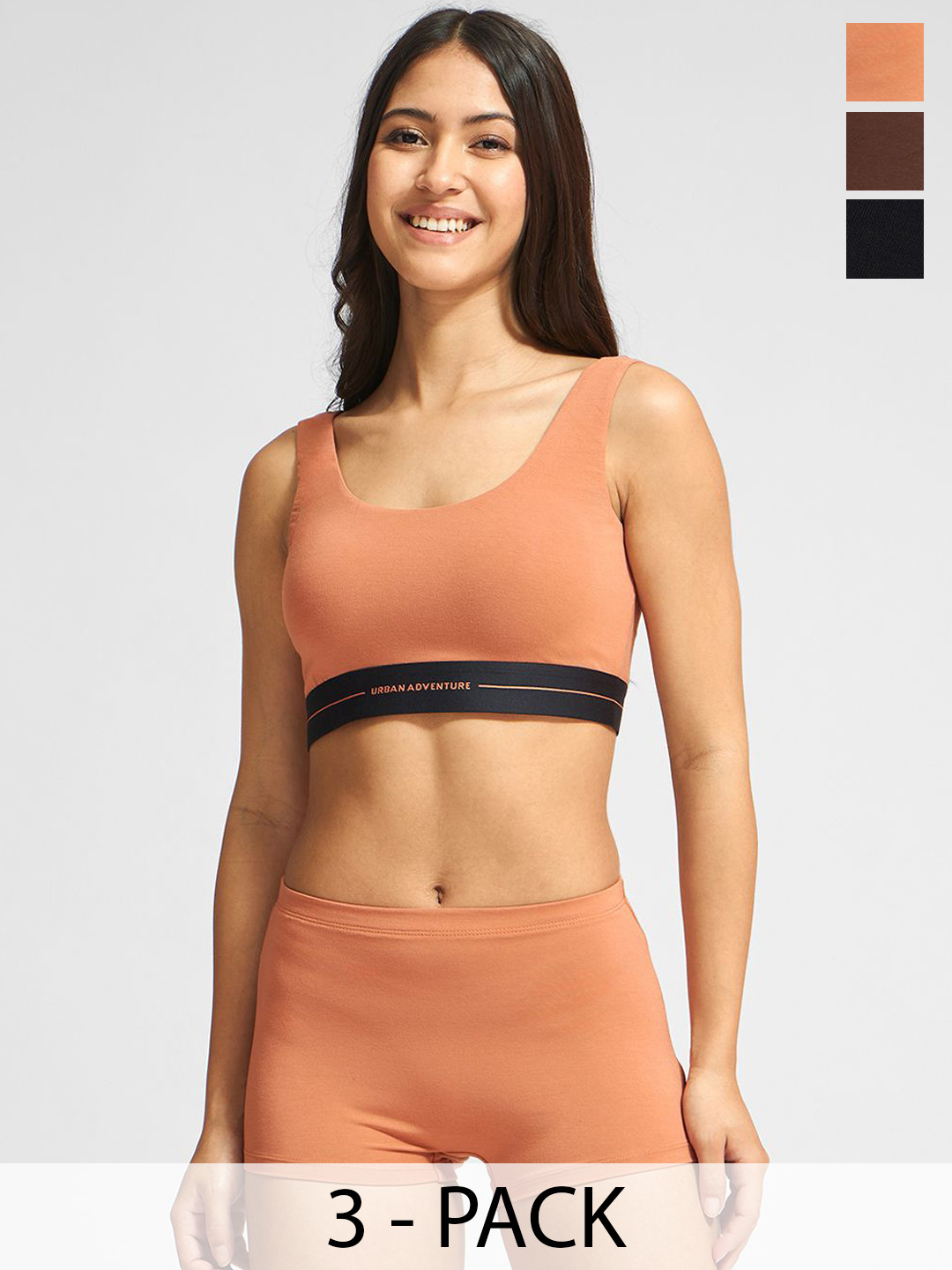 URBAN ADVENTURE Women Pack of 3 Mid-Rise Boyshorts Briefs 3UAW-019(BLK-CHOC-NUDE)