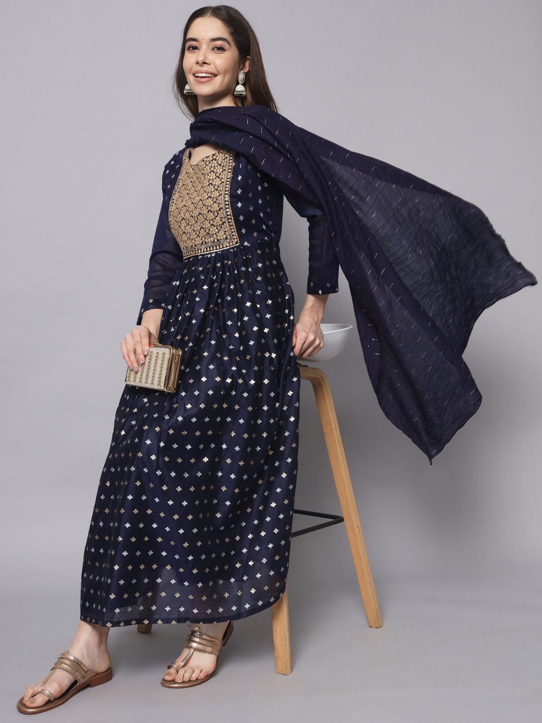 VredeVogel Women Spandex Chanderi Modal Butti Kurta & Trouser & Dupatta