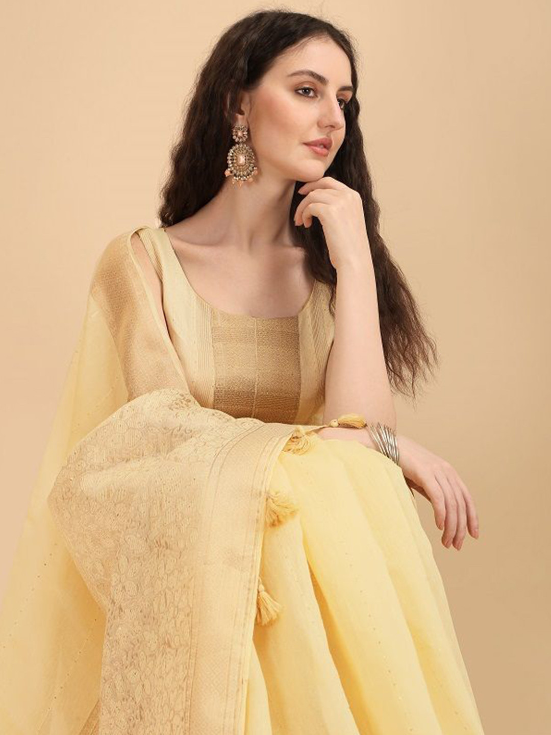 BEYOND ETHNIC Zari Saree With Woven Design Border