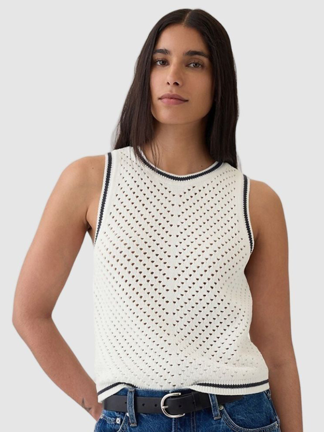 GAP Women Self-Design Slim-Fit Cotton Sweater Vest