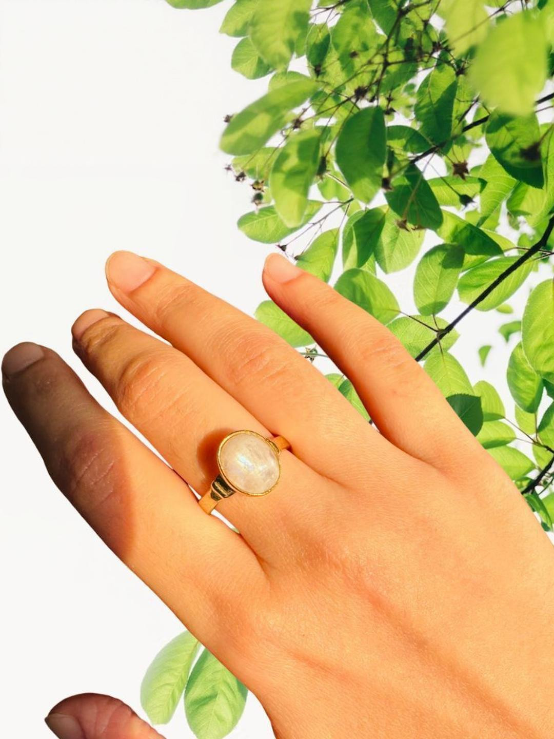 GenZcomplex Gold-Plated Natural Moonstone Studded Finger Ring