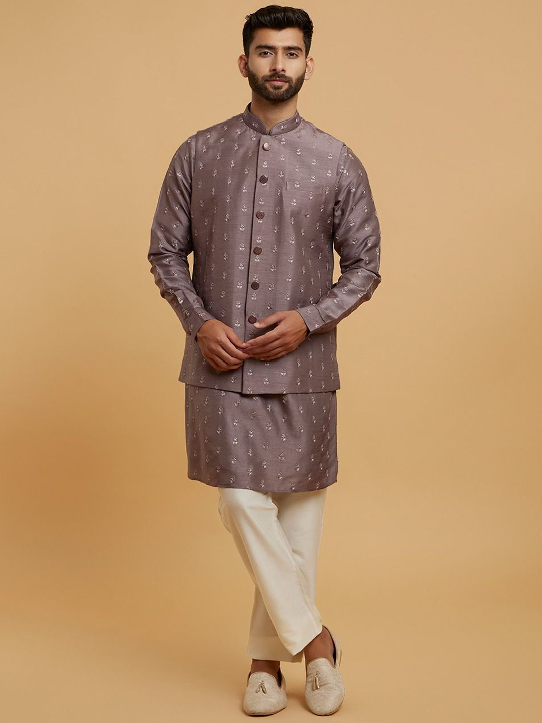 Men Woven Design Kurta with Pyjama & Nehru jacket